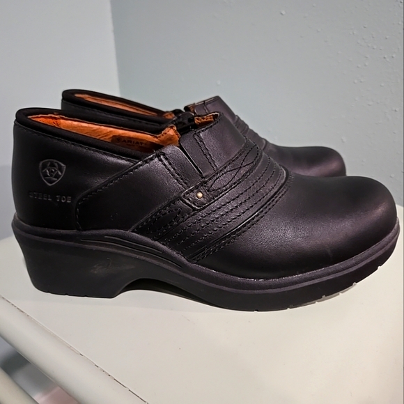 Ariat Black Steel Toe Non-Slip Safety Clogs Mules Women's Size 8 C EUC - Picture 1 of 5